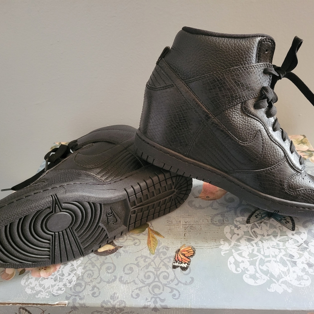 Nike Black Leather High Top Wedge